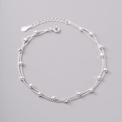925 Sterling Silver Interval Round Beads Double-circle Anklet Female
