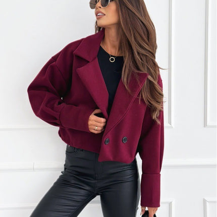 Fashionable All-match Suit Collar Short Woolen Coat