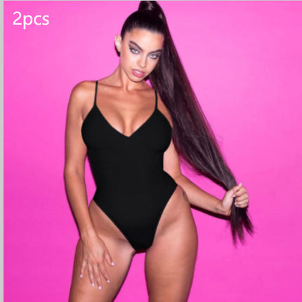 Summer Bikini Backless String Large Size Sexy Solid Color Triangle One-piece Swimsuit Womens Clothing 2pcs