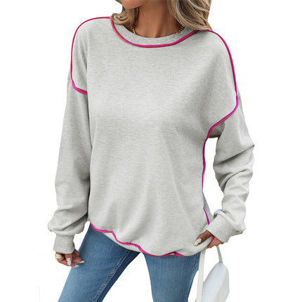 Pullover Round Neck Contrast Color Loose Sweater Women