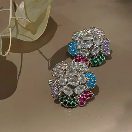 Camellia Ear Studs Wind Micro Inlaid Zircon High Sense Hollow Out Rose Simple And Elegant Earrings