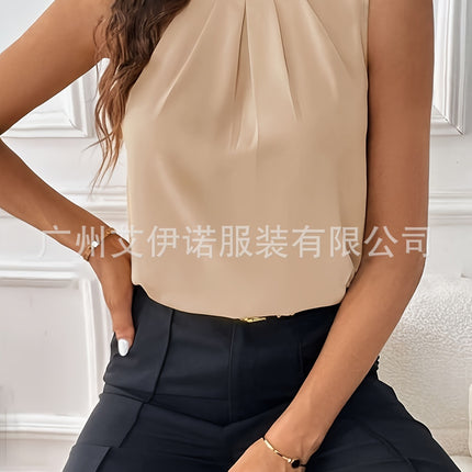 Sleeveless Button Versatile Simple Elegant Shirt Top