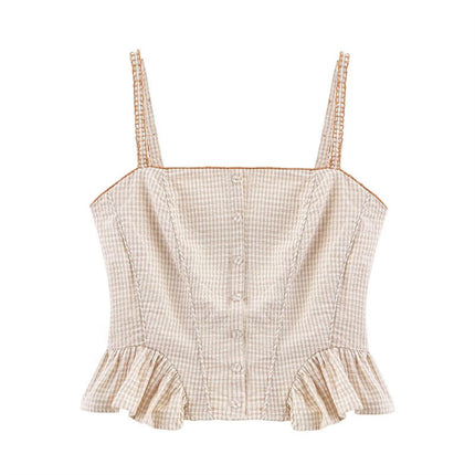 Women's Laminated Decoration Plaid Top Skirt