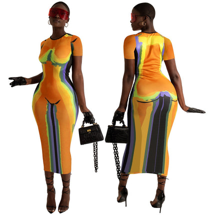 Women's Positioning Printed Round Neck Short Sleeve Dress