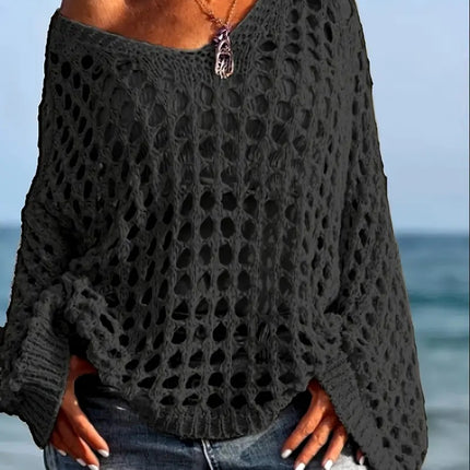 Loose Leisure All-matching Hollow Long Sleeve Plus Size Women's Knitted Sweater