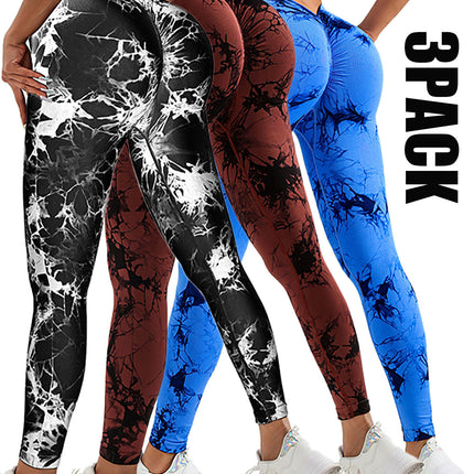 3 Pack Women's Scrunch Workout Leggings, High Waisted Butt Lifting Tie-dye V Back Waist Seamless Gym Yoga Leggings, Workout Leggings For Women Jada Leggings