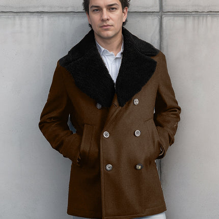 Men's woolen coat with double breasted cotton cashmere jacket