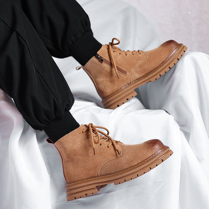 High-top Leather Shoes Leather Zipper Short Boots