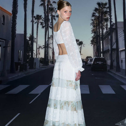 Chiffon Floral Stitching Low Waist Skirt