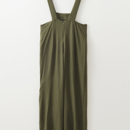 Jungle Green Solid Color Buttoned Straight Leg Overall