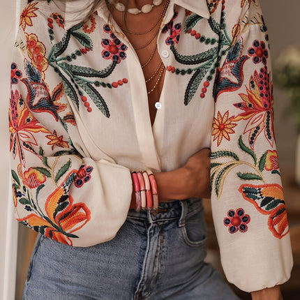 Loose Long Sleeve Printed Shirt Top