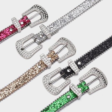 Women's Fashion Rhinestone Pin Buckle Decorative Personality Sequins Belt Ladies