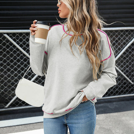 Pullover Round Neck Contrast Color Loose Sweater Women