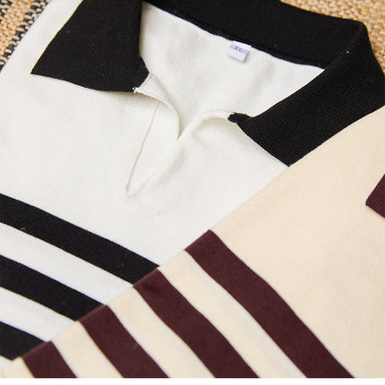 Lapel Lyocell Short Sleeve Fashion Breathable Stripes Polo Shirt