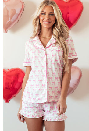 Short Sleeved And Pleated Shorts Pajama Set