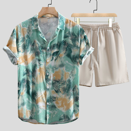 Men's Printed Casual Style Short Sleeve Shirt Outfit