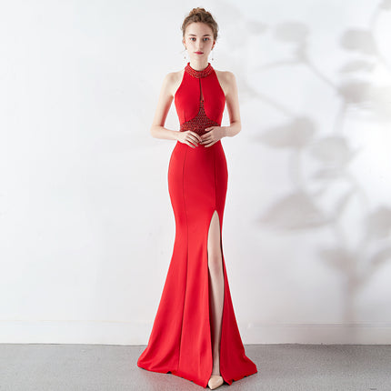 Women's Fashion Temperament Fishtail Hanging Neck Evening Dress