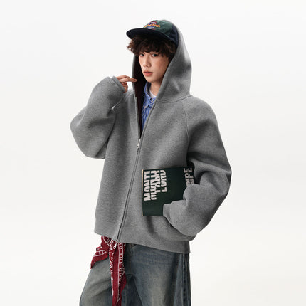 American Contrast Color Zipper Hooded Cardigan Sweater