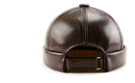Winter Leather Warm No-brimmed Melon Hat Old Man Hat