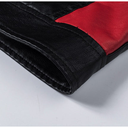 Motorcycle Stitching Leather Jacket Men Stand Collar Retro