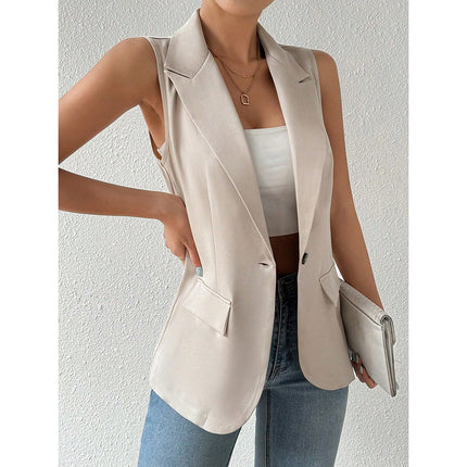 Women's Sleeveless Vest Blazer Casual Open Front Work Office Tops Jacket