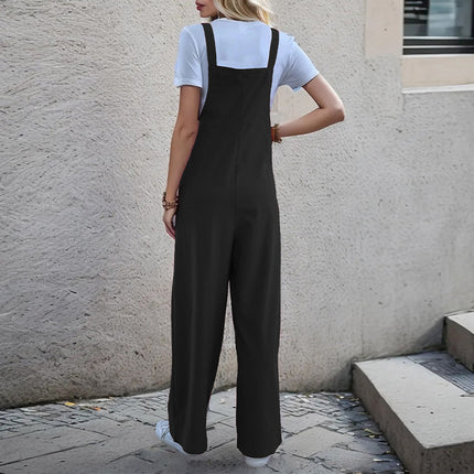 Summer Women's Casual Long Solid Color Suspender Pants