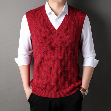 Woolen Vest Men's Twisted Loose Middle-aged Knitted Dad Vest Base Sleeveless Shirt Wholesale