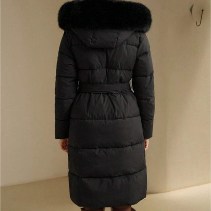 Anewsta Women's Solid Color Long Sleeve Zip Up Hooded Padded Coat With Faux Fur Trim