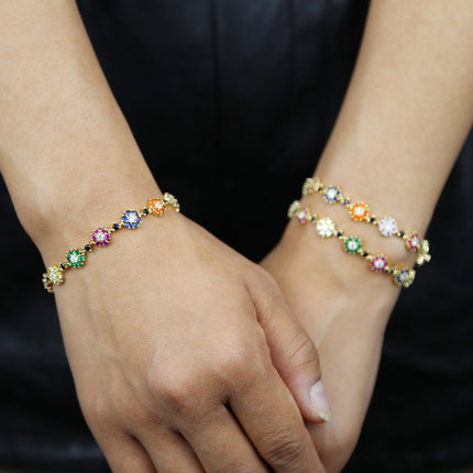 Women's Flower Zircon Bracelet Color Zircon Inlaid Personality Simple Hand Jewelry Ornament