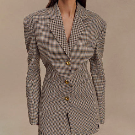 Fashionable Elegant Black Plaid Lapel Suit Jacket