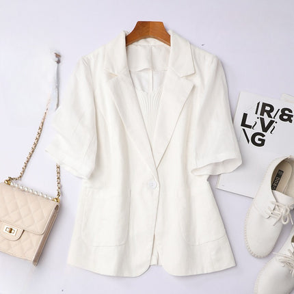 Women's Short-sleeved Cotton And Linen Versatile Short Top Thin Coat
