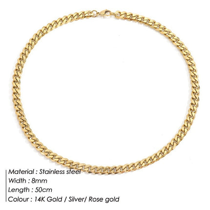 Stainless Steel Necklace 14K Gold Plated Cuban Chain Clavicle Chain