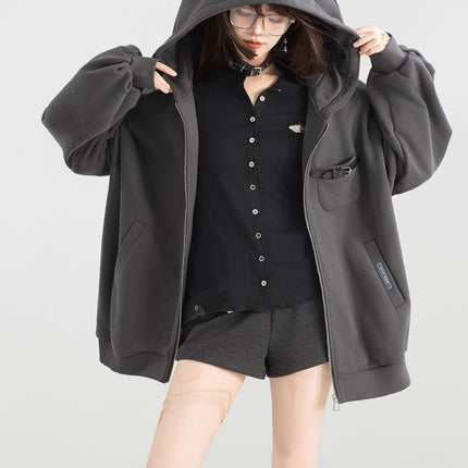 Playful Hooded Zipper Sweatshirt With Women's Fleece