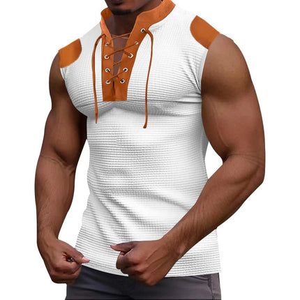 Casual Multicolor Lace-up V-neck Sleeveless T-shirt