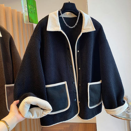 Lamb Wool Women's Loose Slimming Thickened Warm Plus Size Splicing Coat