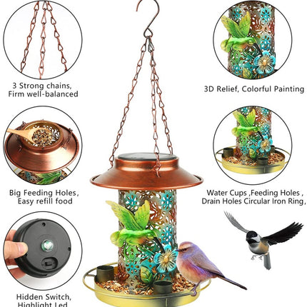 Solar Bird Feeder For Outdoors Hanging, Metal Wild Bird Feeder For Cardinals Solar Garden Lantern With S Hook As Gift For Bird Lovers