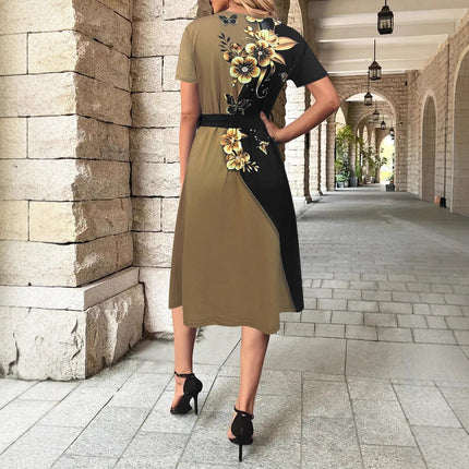 Women's Clothing Temperament Crew Neck Printed Dress