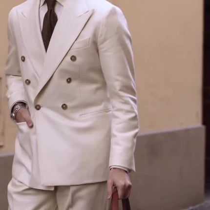 Cream Double-Breasted Men's Suit