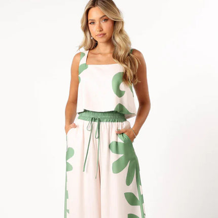 Women's Printed Elastic Waist Wide Leg Two-piece Set
