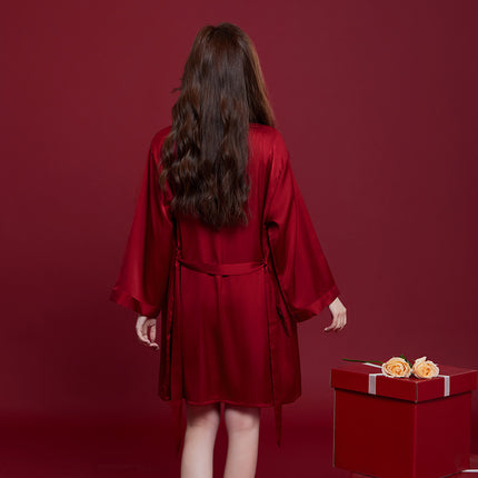 Spring And Autumn Ice Silk Red Festive Men's And Women's Wedding Dowry Suit