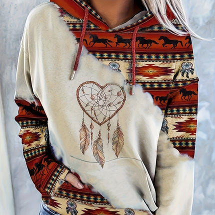 Digital Printing Drawstring Ladies Hoodie Casual Long Sleeve