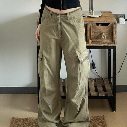 Retro Multi-pocket Workwear Jeans Women's Loose Wide-leg Casual Pants