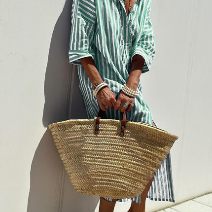 Striped Shirt Dress With Belt Fashion Half-sleeved Lapel Button Cardigan Dresses Women's Clothing