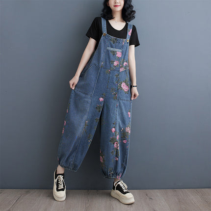 Denim Suspender Pants Ankle-tied Straight Denim Jumpsuit