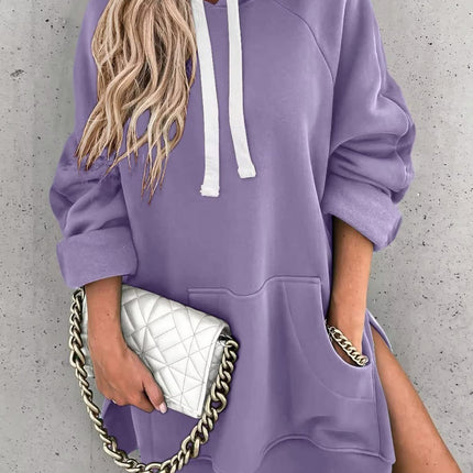 Women's Solid Color Hooded Mid-length Sweater