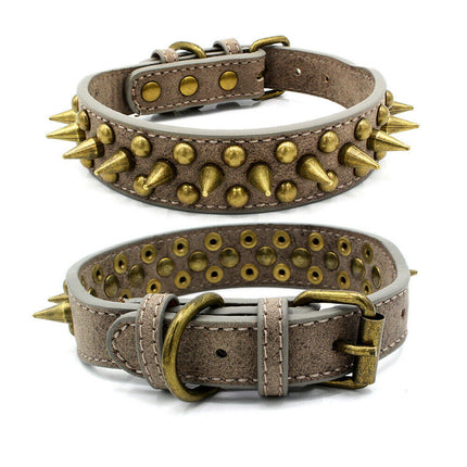 Retro Studded Spiked Rivet Large Dog Pet Leather Collar Pit Bull S-XL