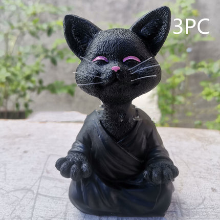Whimsical Black Buddha Cat Figurine Meditation Yoga Collectible Happy Cat Decor Home Garden Decoration Garden Ornament