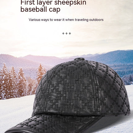 Full-grain Sheepskin Korean Style Small Plaid Hat Men
