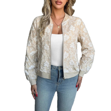 Jacquard Weave Zip Loose Slimming Temperament Commute Casual Top Coat