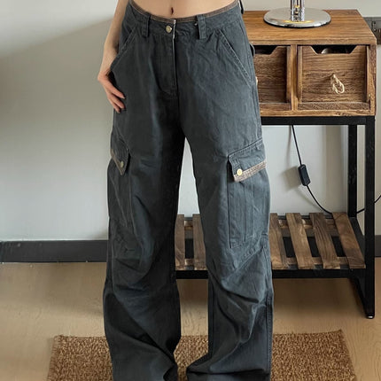 Retro Multi-pocket Workwear Jeans Women's Loose Wide-leg Casual Pants